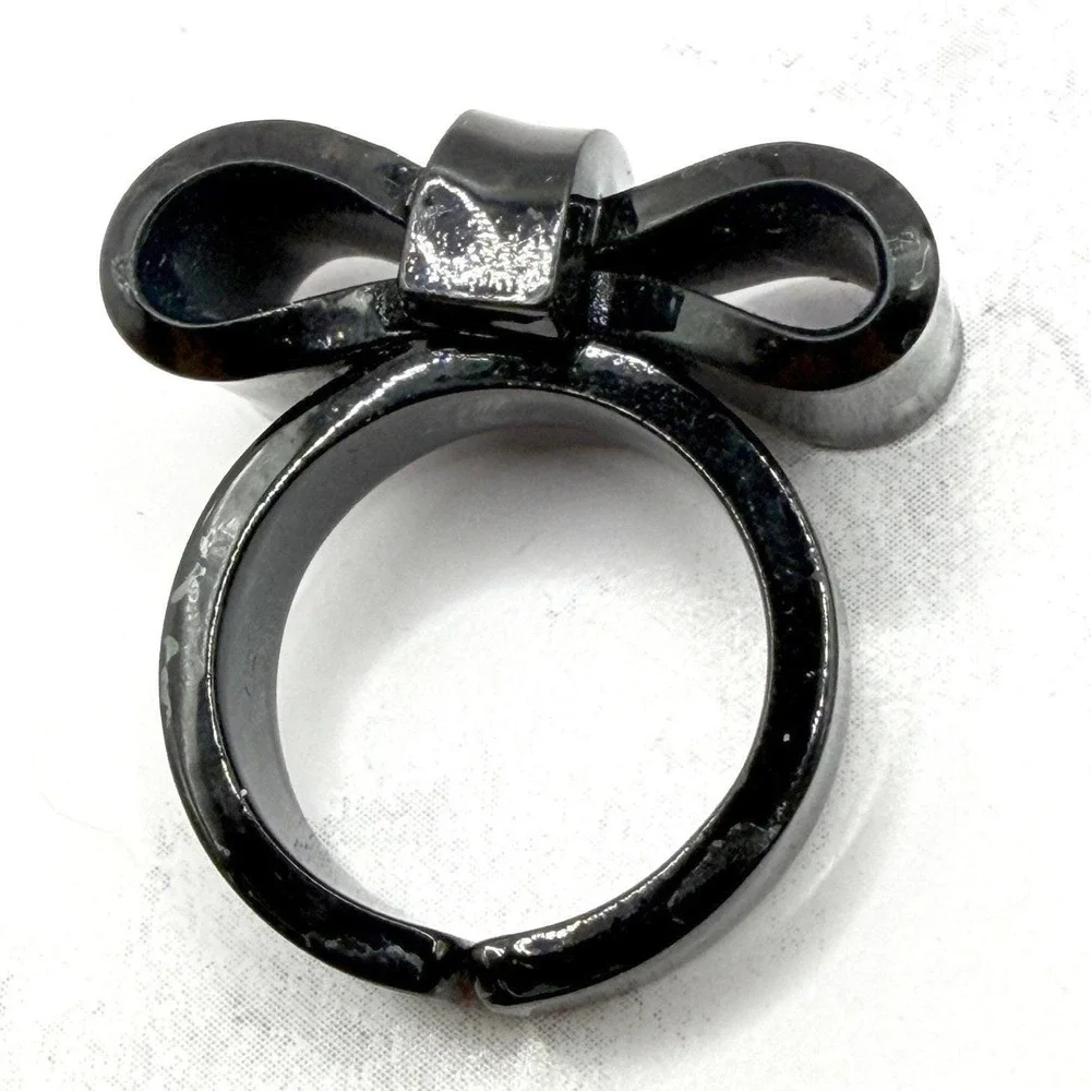 Black Acrylic Bow Ring Glossy Statement‎ Bow Adjustable Size 6.5-6.75